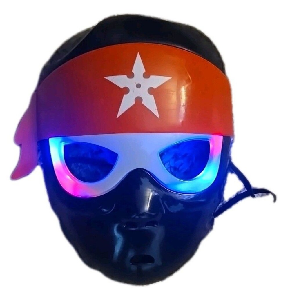 Ninja Plastic Light Up Halloween Mask Costume Dress Up Black Red Adjustable 9"